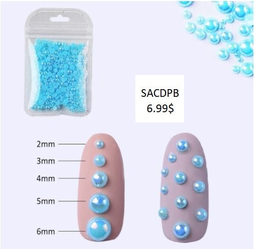 Décos Sachet de Demi Perles Grandeurs Mélangées Bleu Pâle