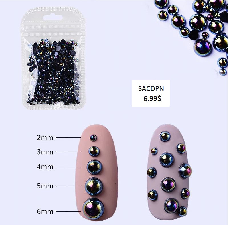 Décos Sachet de Demi Perles Grandeurs Mélangées Noir