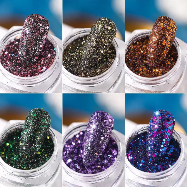Poudres Paillettes Foncé Pots Ens. de 6 Couleurs