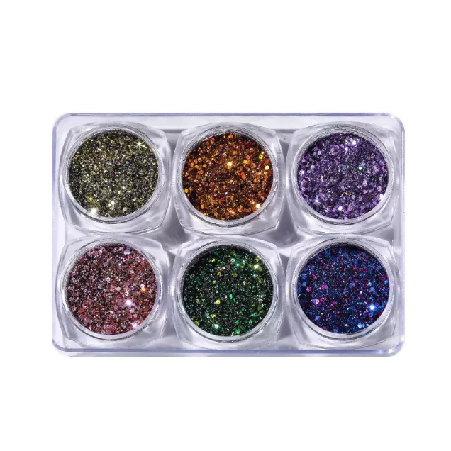 Poudres Paillettes Foncé Pots Ens. de 6 Couleurs