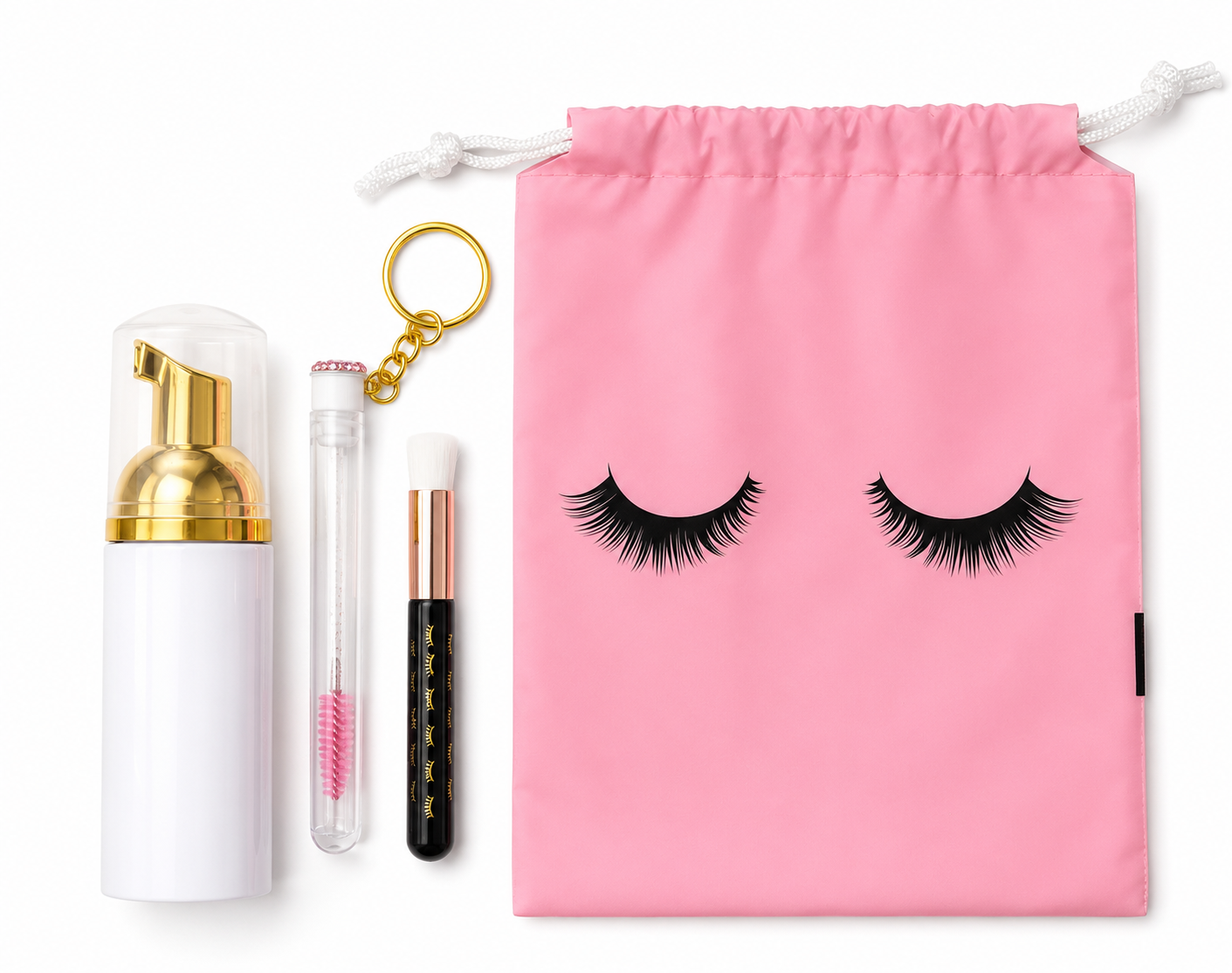 Shampoo Set. Bottle, Mascara Brush and Shampoo, Bag