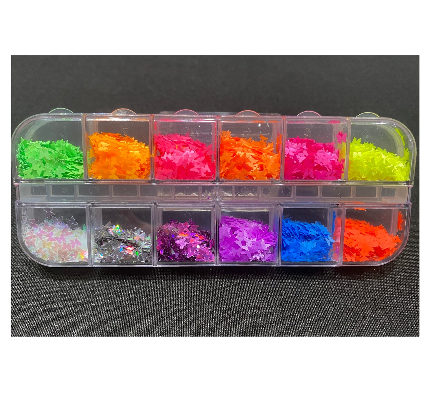 Décos Coffret de 12 Papillons Fluorescents Métalliques