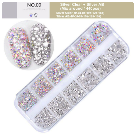 Crystals Box of 12 AB and Regular Silver Background
