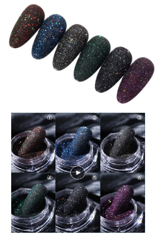 Dark Glitter Powders Pots Set of 6 Colors P1