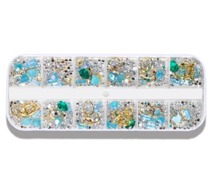 Crystals Box of 12 Mixed Blues with Pearls and Metallic Decorations