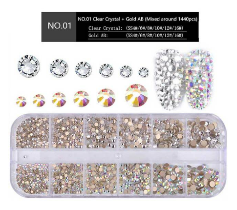 Crystals Box of 12 AB and Regular Gold Background