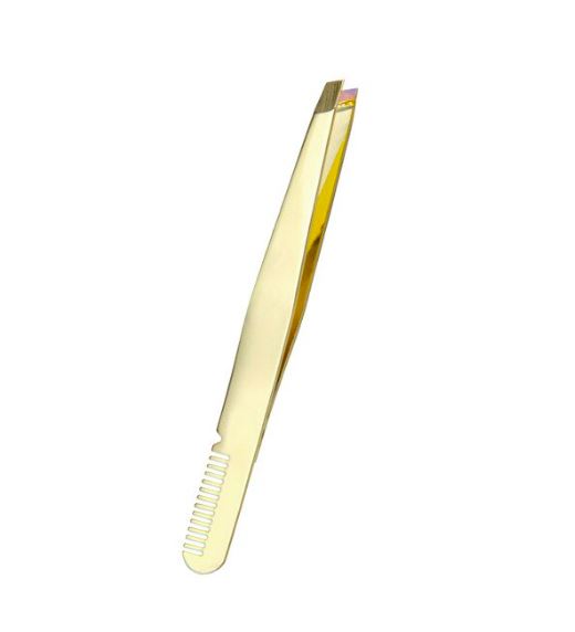 Angled Eyebrow Tweezers with Gold Comb