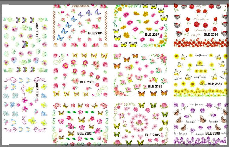 Water Decals Large de Fleurs et Papillions