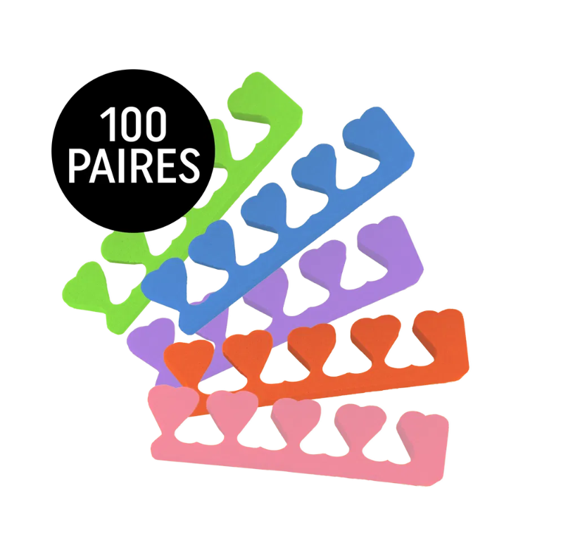 Séparateurs d'Orteils en Coeur Couleurs Variées (100 paires)