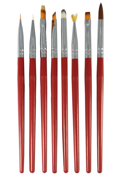 Ongles d'Or Ensemble Pinceaux Gel UV et Déco Manche en bois (8 pinceaux)