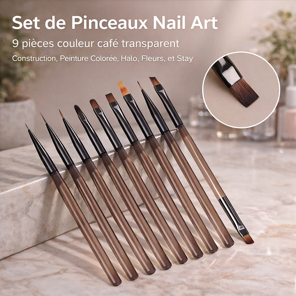 Ensemble de 9 Pinceaux pour le Gel et le Dessin