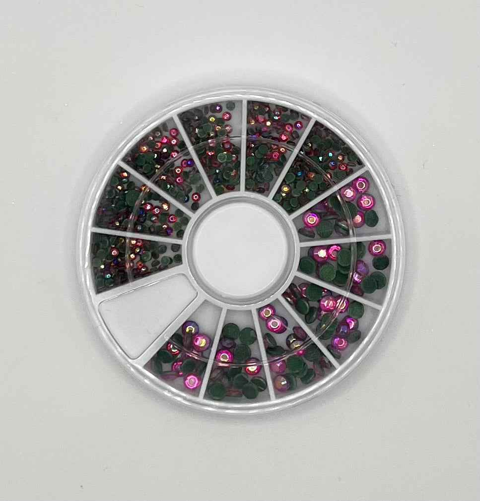 Décos Roue Cristaux Rose Fond Vert